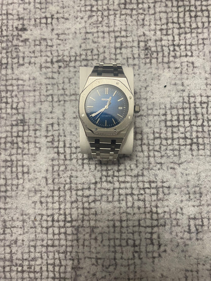 Montre Automatique — Boîtier Octogonal & Cadran Tapisserie Bleu Nuit
