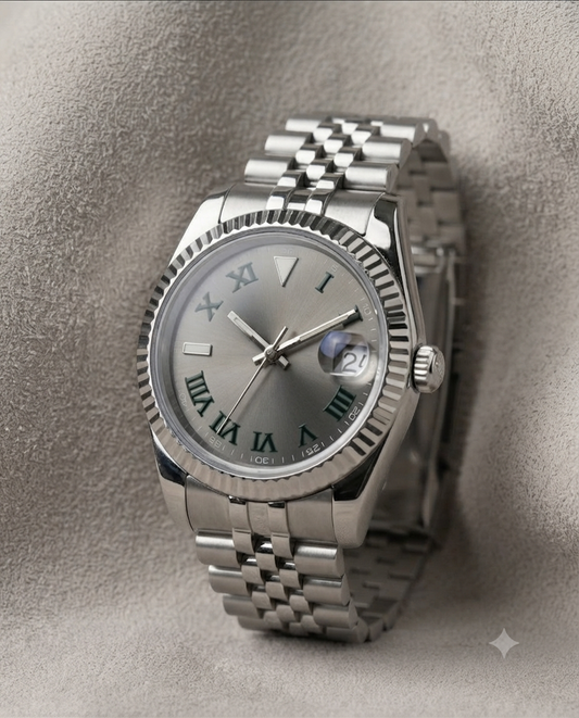 Montre Automatique — Cadran Gris & Chiffres Verts