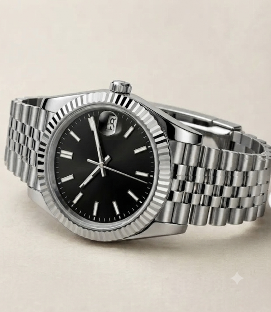 Montre Automatique — Cadran Noir Mat Intemporel