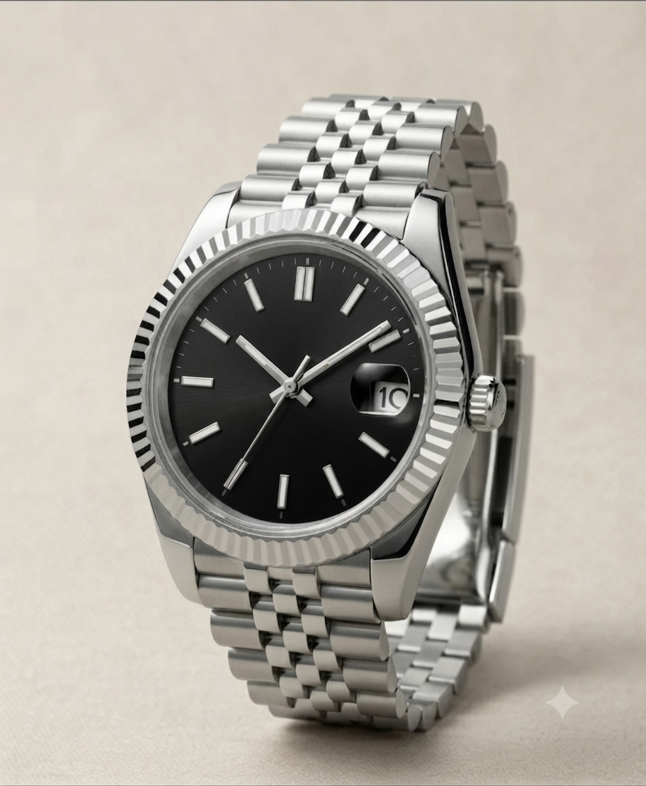 Montre Automatique — Cadran Noir Mat Intemporel