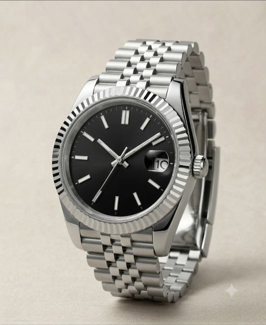 Montre Automatique — Cadran Noir Mat Intemporel