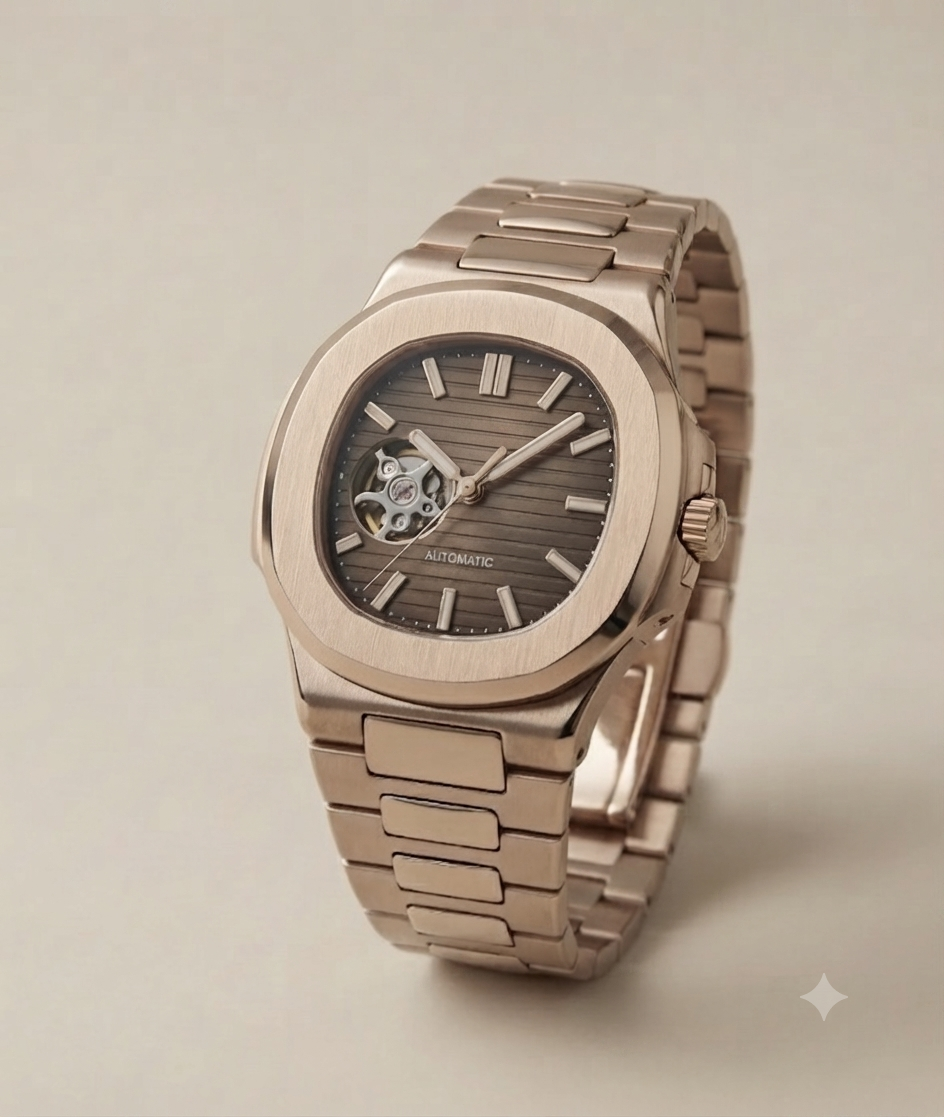 Montre Automatique — Boîtier Cusson Or Rose & Cœur Ouvert
