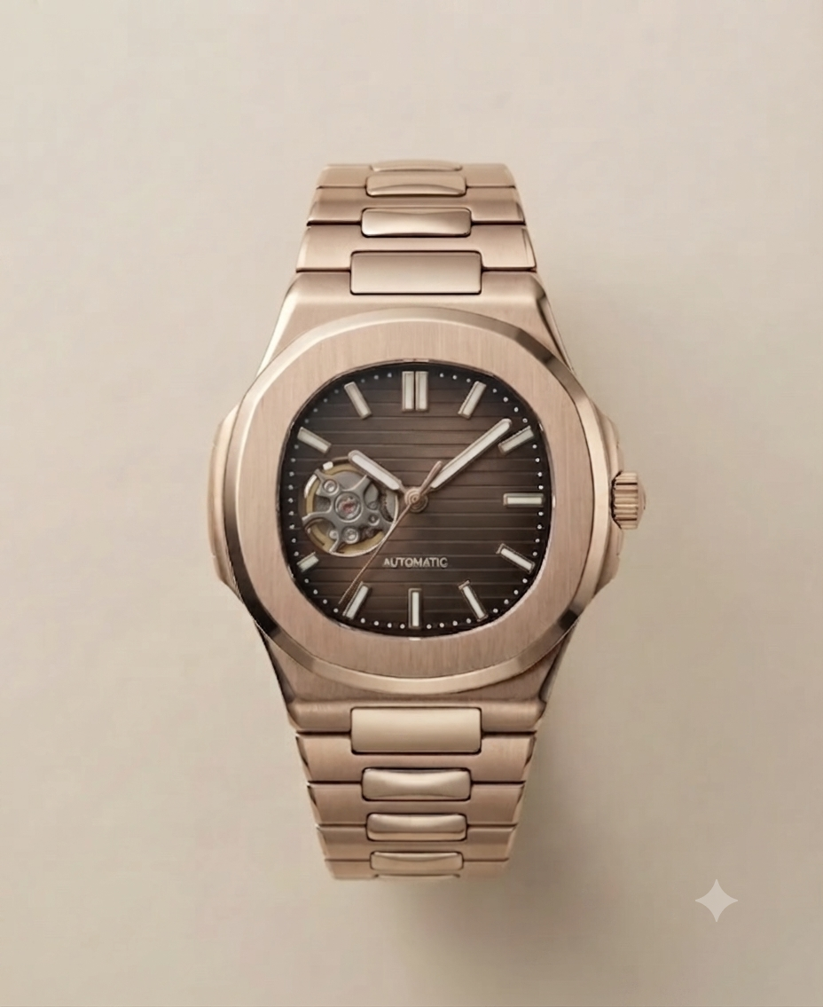 Montre Automatique — Boîtier Cusson Or Rose & Cœur Ouvert