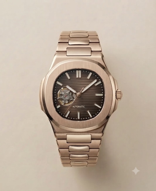 Montre Automatique — Boîtier Cusson Or Rose & Cœur Ouvert