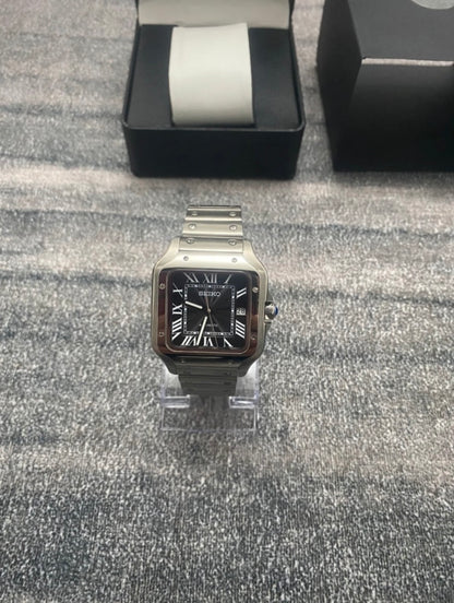 Montre Automatique — Boîtier Carré & Cadran Noir Intense