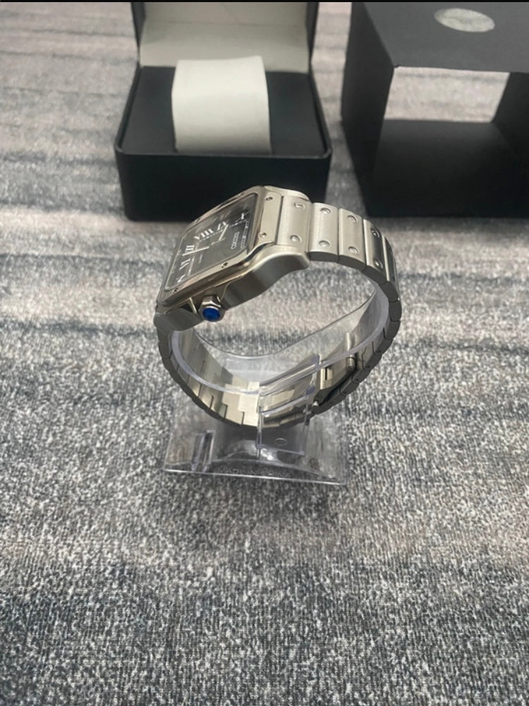 Montre Automatique — Boîtier Carré & Cadran Noir Intense