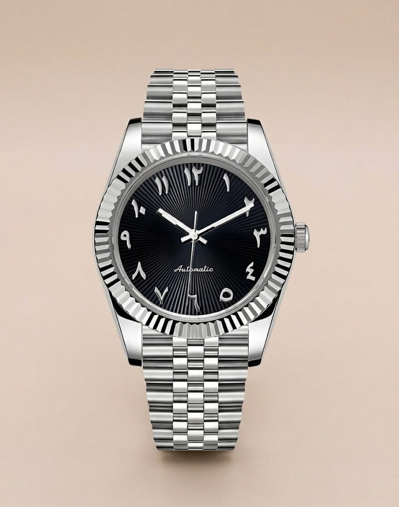 Montre Automatique — Cadran Noir Soleillé & Chiffres arabiques