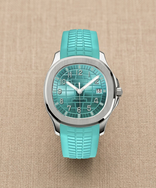 Montre Automatique — Cadran Bleu Lagon & Bracelet Silicone assorti