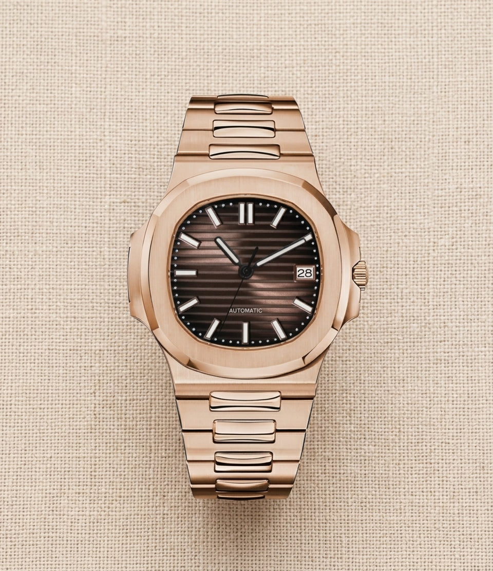 Montre Automatique — Boîtier Coussin Or Rose & Cadran Chocolat