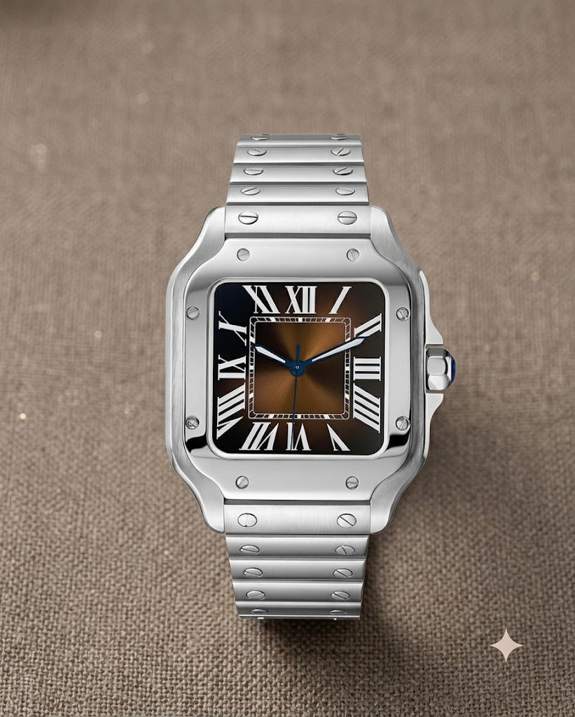 Montre Automatique — Boîtier Carré & Cadran Brun Chocolat