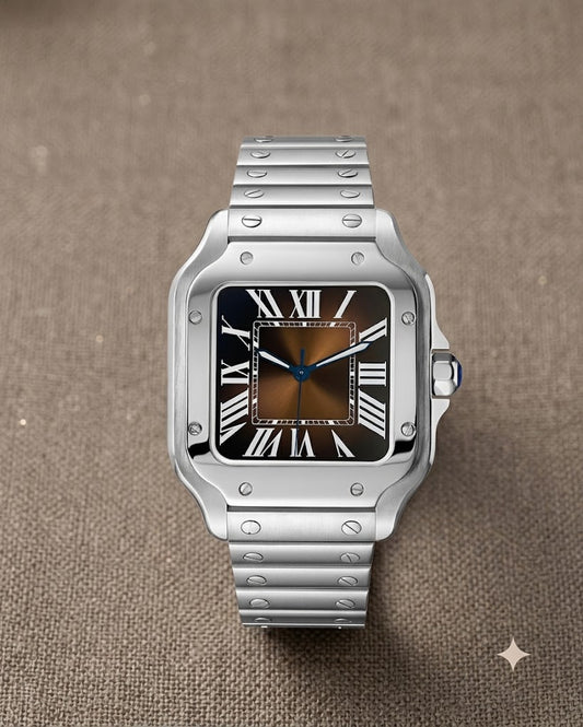 Montre Automatique — Boîtier Carré & Cadran Brun Chocolat