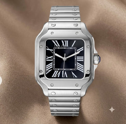 Montre Automatique — Boîtier Carré & Cadran Noir Intense