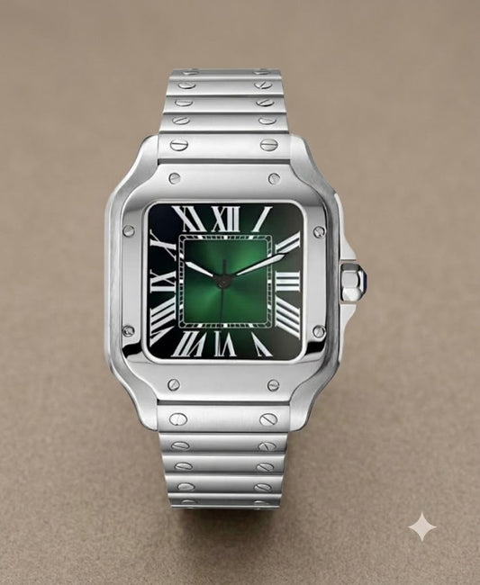 Montre Automatique — Boîtier Carré & Cadran Vert Émeraude